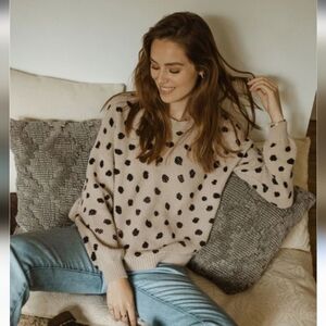 Jackson Rowe Spotted Knit Sweater | 100% Cotton | Oatmeal & Black | Size Large